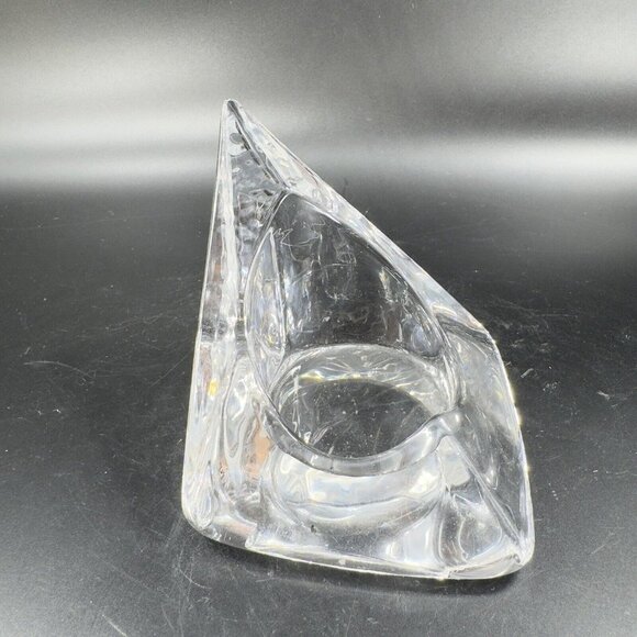 Nybro Art Glass Pyramid Pillar Candle Holder Clear Set 2 Tord Kjellstrom Sweden - Picture 5 of 14